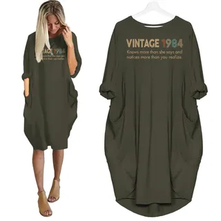She Knows Vintage 1984 Birthday Pocket Dress – Green