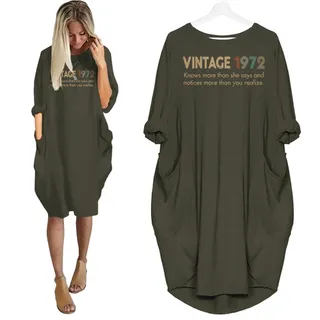 She Knows Vintage 1972 Birthday Pocket Dress – Grey