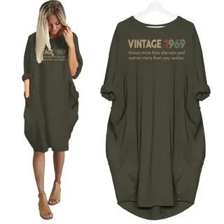She Knows Vintage 1969 Birthday Pocket Dress – Green