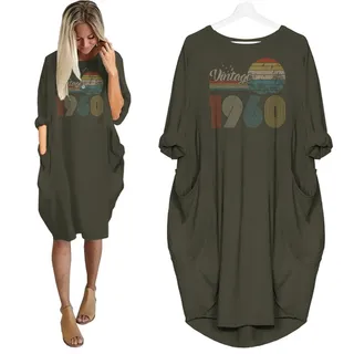 Flying Birds Vintage 1960 Birthday Pocket Dress – Green