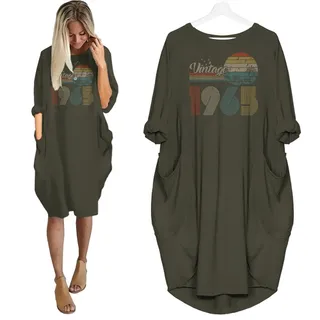 Flying Birds Vintage 1965 Birthday Pocket Dress – Green