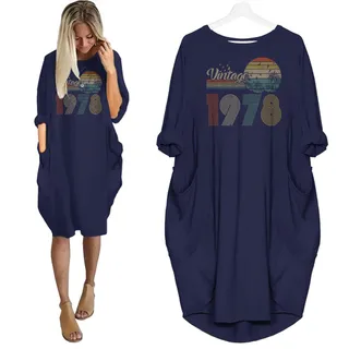 Flying Birds Vintage 1978 Birthday Pocket Dress – Blue