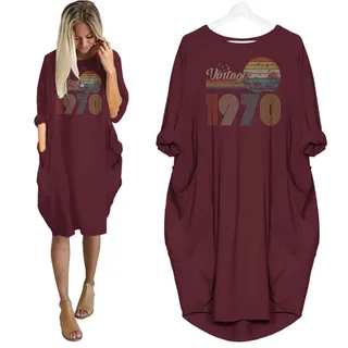 Flying Birds Vintage 1970 Birthday Pocket Dress – Red