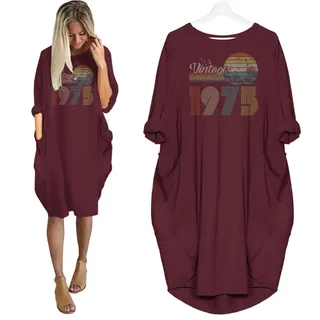 Flying Birds Vintage 1975 Birthday Pocket Dress – Red