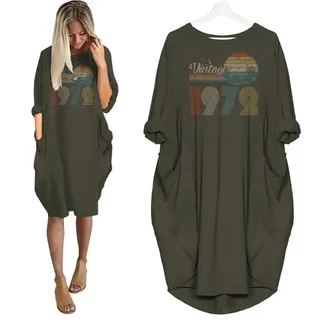 Flying Birds Vintage 1972 Birthday Pocket Dress – Grey