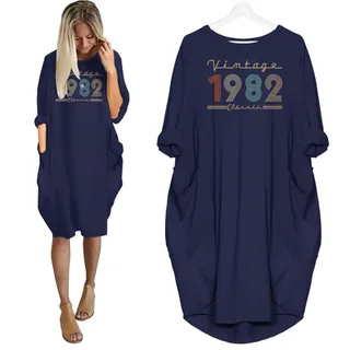 Vintage And Classic 1982 Birthday Pocket Dress – Blue
