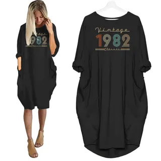 Vintage And Classic 1982 Birthday Pocket Dress – Black