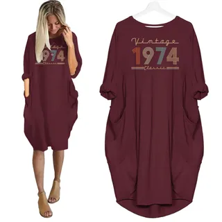 Vintage And Classic 1974 Birthday Pocket Dress – Red