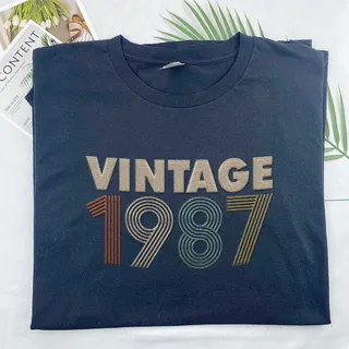 Vintaged 1987 Embroidered T-Shirt – Navy
