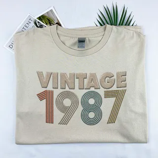 Vintaged 1987 Embroidered T-Shirt – Khaki