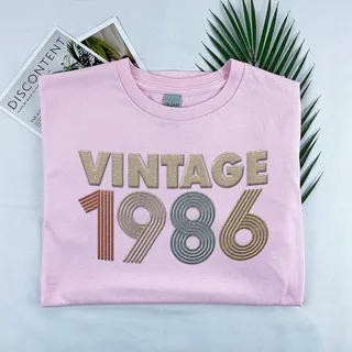 Vintaged 1986 Embroidered T-Shirt – Pink