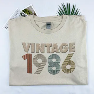 Vintaged 1986 Embroidered T-Shirt – Khaki