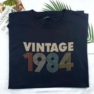 Vintaged 1984 Embroidered T-Shirt – Black