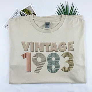 Vintaged 1983 Embroidered T-Shirt – Khaki
