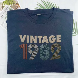 Vintaged 1982 Embroidered T-Shirt – Navy