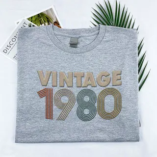 Vintaged 1980 Embroidered T-Shirt – Sport Grey