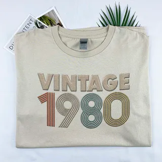 Vintaged 1980 Embroidered T-Shirt – Khaki