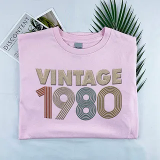 Vintaged 1980 Embroidered T-Shirt – Pink