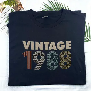 Vintaged 1988 Embroidered T-Shirt – Black