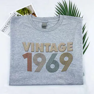 Vintaged 1969 Embroidered T-Shirt – Sport Grey