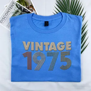 Vintaged 1975 Embroidered T-Shirt – Royal