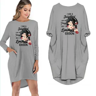 I Am A July Girl Pocket Dress – Grey