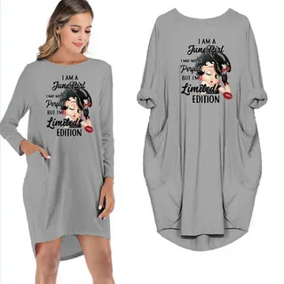 I Am A June Girl Pocket Dress – Grey