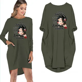 I Am A June Girl Pocket Dress – Green