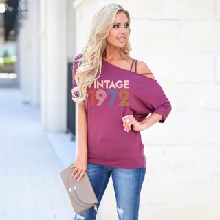 Vintage 1972 New Off Shoulder Shirt – Purple