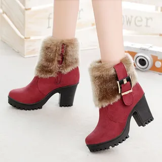 Lynne's Square Heel Winter Boots – Red wine