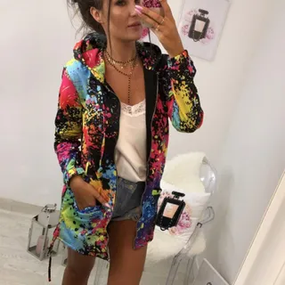 Fashion Tie dyeing Print Coats for Women – Black