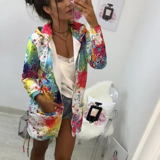 Fashion Tie dyeing Print Coats for Women – White