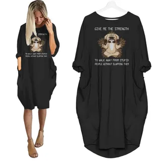 Shih Tzu Print Pocket Dress Funny Saying For Dog Lovers – Black