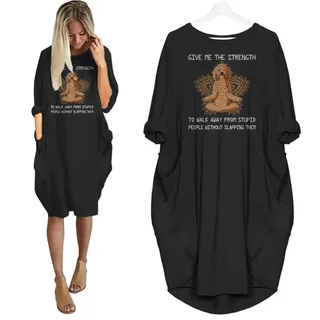 Pocket Dress Funny Saying Poodle Print For Dog Lovers – Black