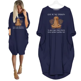 Golden Retriever Print Pocket Dress Funny Saying For Dog Lovers – Blue