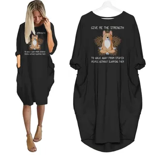 Corgi Dog Print Pocket Dress Funny Saying – Black