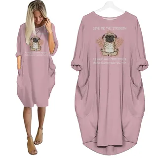 Bulldog Print Pocket Dress Funny Saying – Pink
