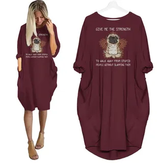 Bulldog Print Pocket Dress Funny Saying – Red