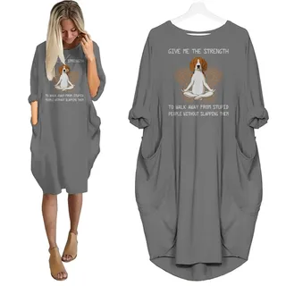 Beagle Dog Print Pocket Dress Funny Saying – Grey