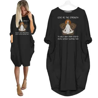 Beagle Dog Print Pocket Dress Funny Saying – Black
