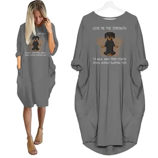 Dachshund Print Pocket Dress Funny Saying – Grey