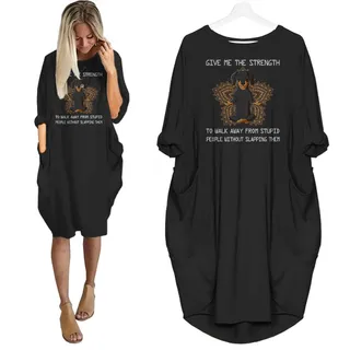 Dachshund Print Pocket Dress Funny Saying – Black