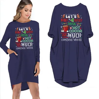 Drink Hot Cocoa And Watch Christmas Movies Pocket Dress – Blue