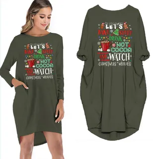 Drink Hot Cocoa And Watch Christmas Movies Pocket Dress – Green