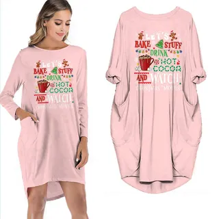 Drink Hot Cocoa And Watch Christmas Movies Pocket Dress – Pink