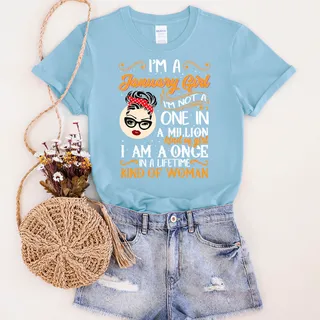 I'm A January Girl Birthday T-Shirt – Light Blue