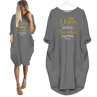 I'm December Queen Birthday Pocket Dress – Grey