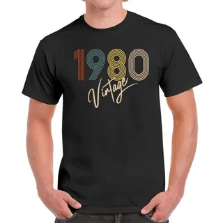 Limited Vintage 1980 Birthday T-Shirt For Men Women – Black