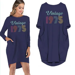 Birthday Outfits New Vintage 1975 Limited Edition Pocket Dress – Blue