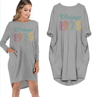 Birthday Outfits New Vintage 1975 Limited Edition Pocket Dress – Grey